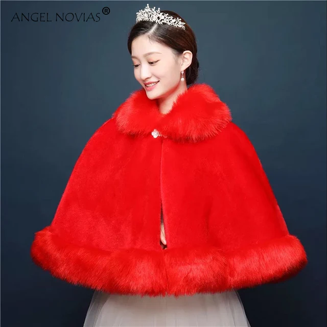 Price Angel Novias Winter Red/White Wedding Bridal Cloak Shrug Bolero Fur Shawl Estolas Coprispalle Donna