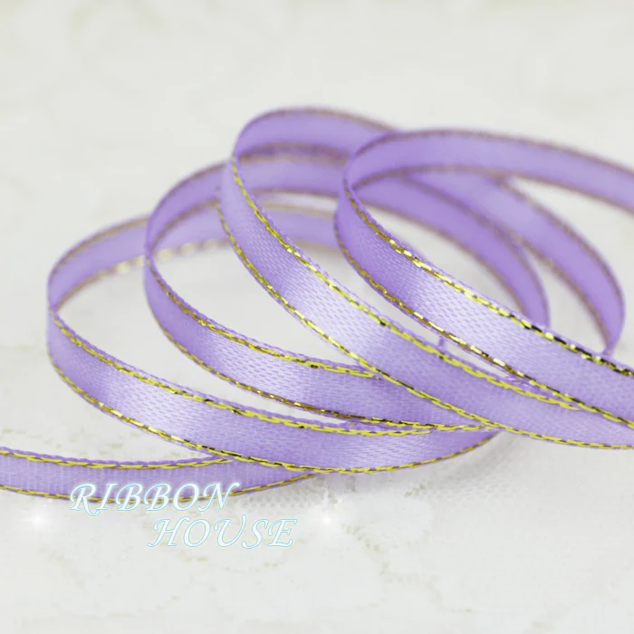 Buy (25 yards/roll)1/4'' (6mm) Lavender Gold Edge Ribbon grosgrain satin