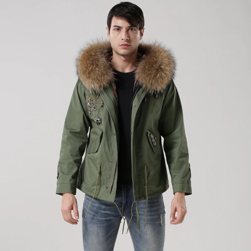 Cotton Lined Mens Fur Lined Coat,Huge Raccoon Fur Hoodies Mr Wear In