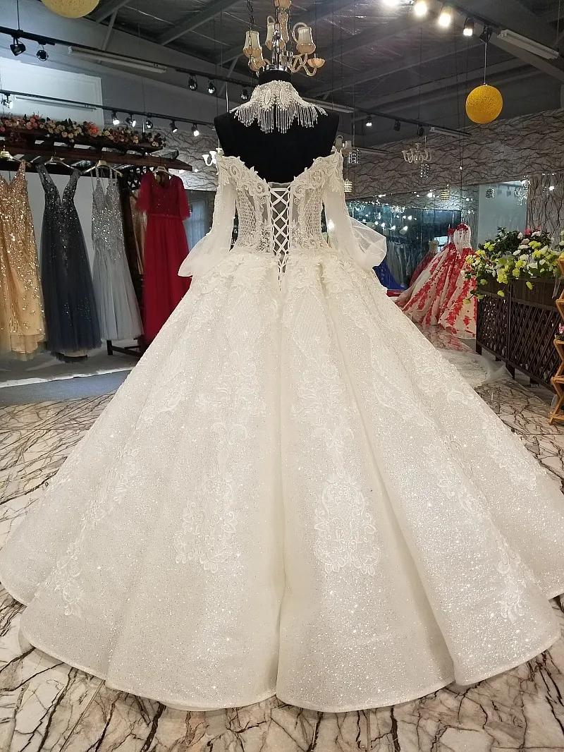 Винтаж Vestido De Noiva 2018 мусульманское свадебное платье бальное платье одежда с длинным рукавом кружево Дубай арабское свадебное платье волны