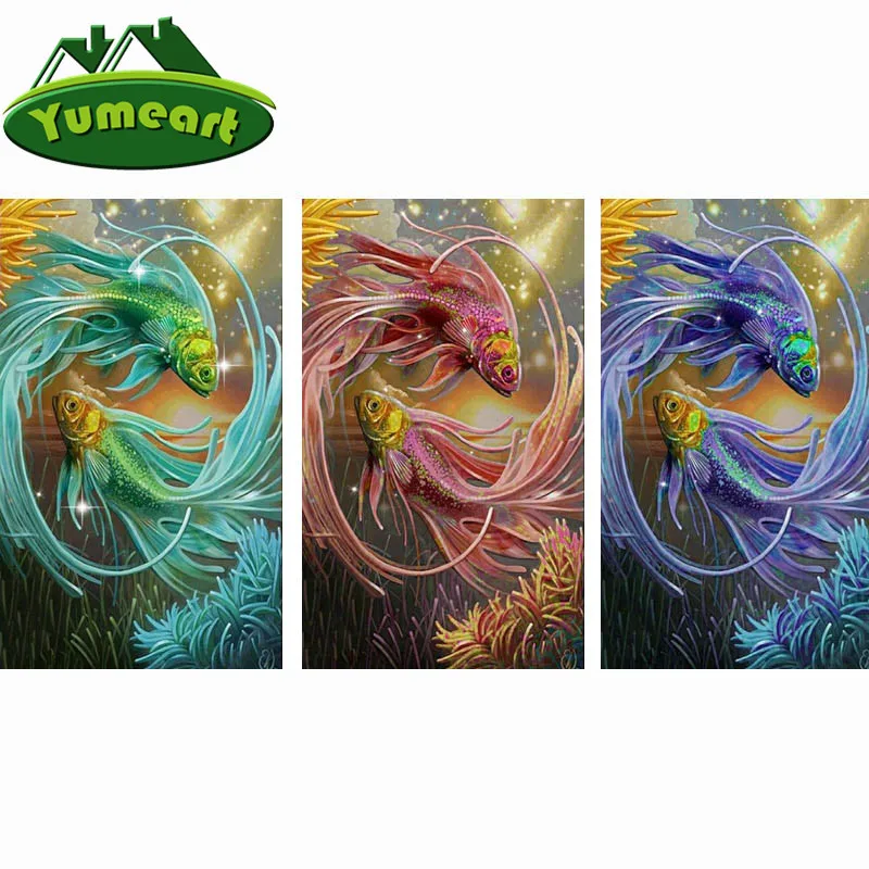 YUMEART 5D Diamond Painting Fancy Carp DMC Embroidery Gold Fish Needlework Wholesale Felt Mosaic Cross Stitch | Дом и сад