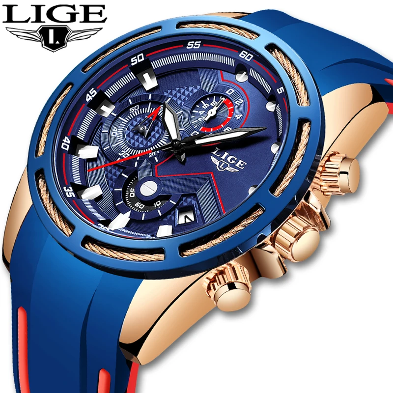 LIGE для мужчин s часы лучший бренд класса люкс Хронограф Водонепроницаемый Спорт Кварцевые часы для мужчин синий мода армейские наручные часы Relogio Masculino