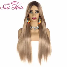 Сури Волосы Длинные прямые парик Золотой Блонд Омбре черный корень синтетические парики для женщин Косплей волосы Термостойкие 30"