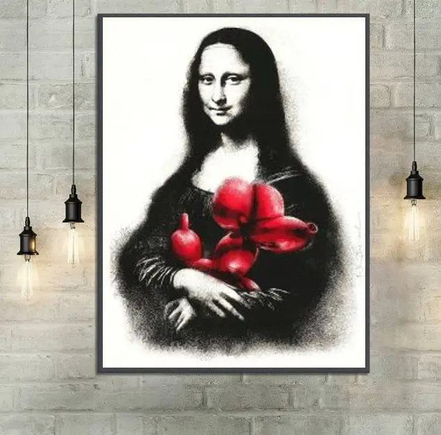 

hand painted funny pop art on canvas Mona Lisa and cartoon dog art good for bedroom decoration