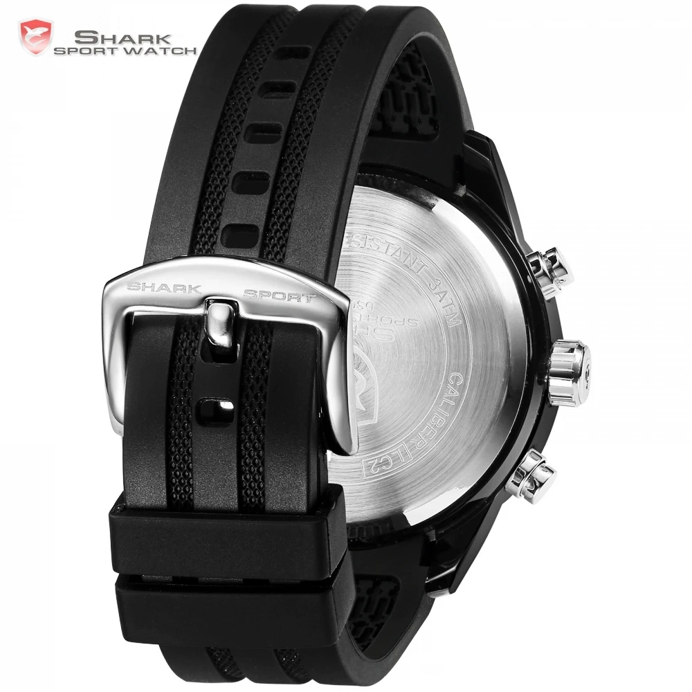 Hooktooth SHARK Alarm Auto Date Cool Men Clock Black Silicone Strap Band Analog Digital Display Chronograph Sport Watches /SH597