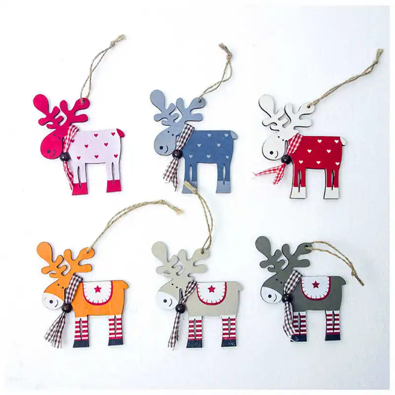 1PCS wooden painted elk Christmas Tree Decoration Pendant Drop Natal Ornaments Christmas Decorations For Home kids gift #2o22#f (12)