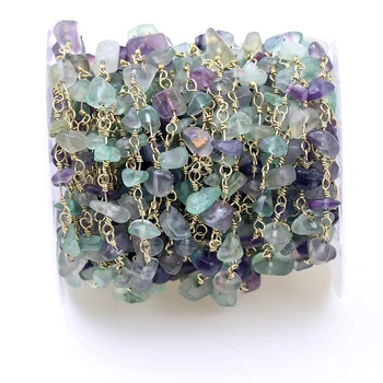 

HanKun Multi-Fluorite Nugget Chip Beads Rosary Chain With Brass wire wrapped Rosary