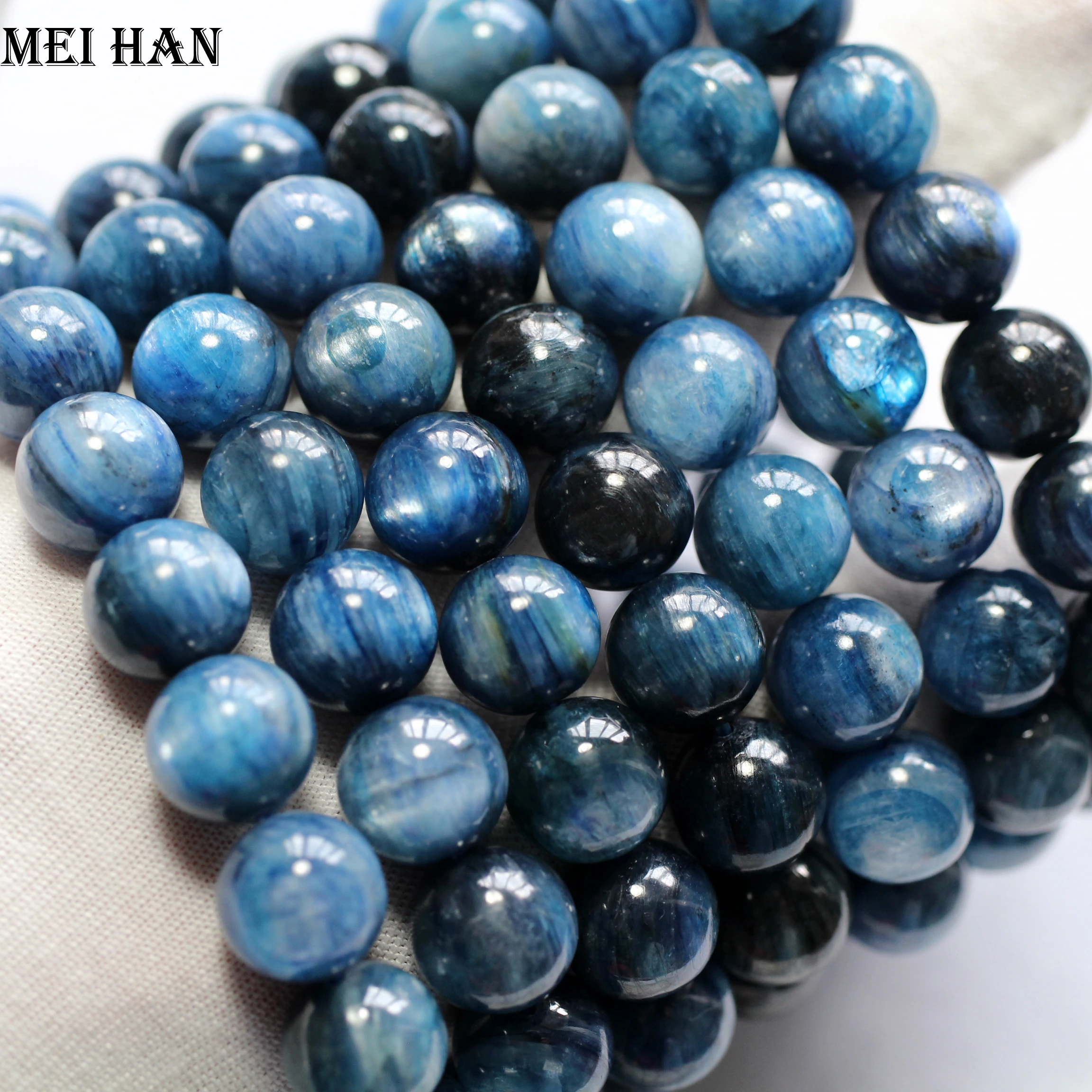 

Meihan Free shippiing (18beads/set/44g ) Natural Brazil kyanite 11-11.5mm smooth round loose for jewelry making DIY design