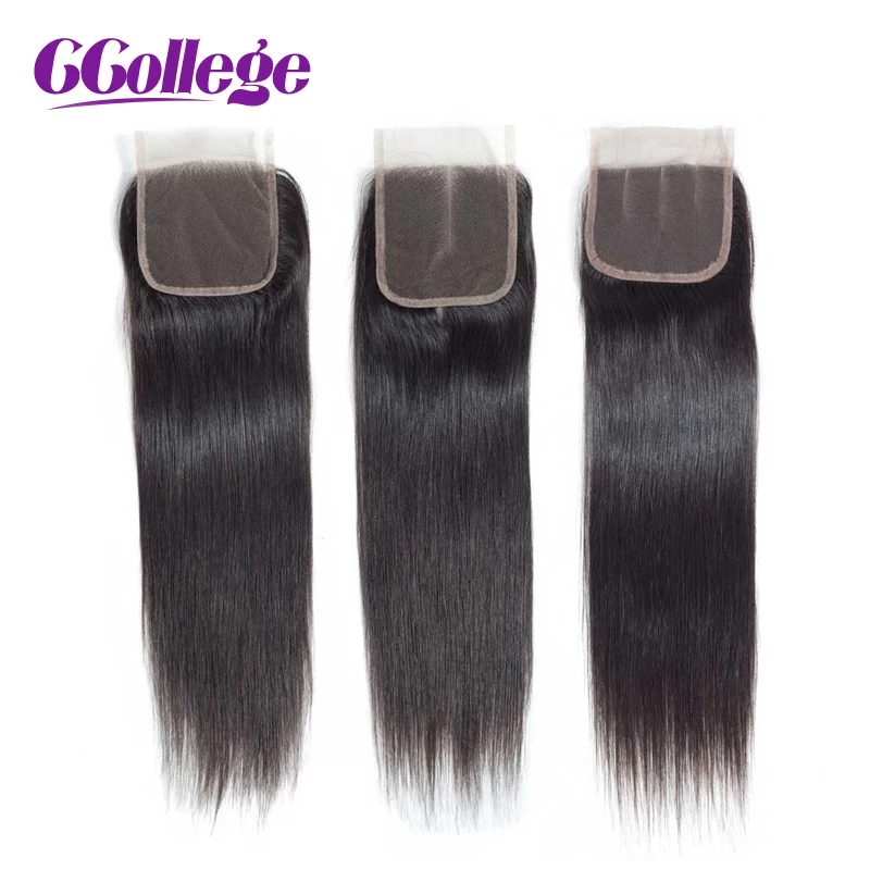 

4*4 Top Lace Closure Free/Middle/Three Part Peruvian Human Hair Straight Non-Remy Tissage Cheveux Humain Avec Closure Solde