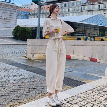 

fashion summer work style women temperament outdoor comfortable solid beach jumpsuit cute casual high waist fresh long jumpsuit