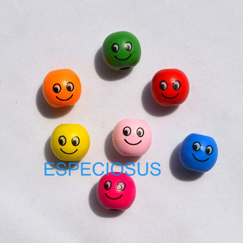 

13MM Mix Color Wood Beads With Smile Face Printed Bracelet Making Findings Mix Color Wooden Spacer For DIY Jewelry Accessories