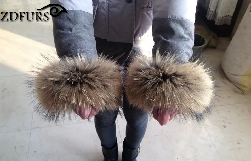 ZDFURS * зимние женские пальто манжеты модные меховые аксессуары браслет из натурального меха енота манжеты ZDC-163009