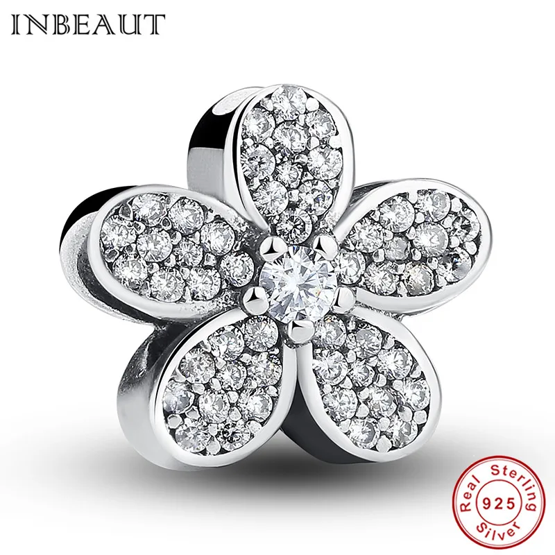 

INBEAUT 925 Sterling Silver Five Leaf Flower Charm Handmade Paved Clear White Cubic Zirconia Bead Charms for Bracelet Jewelry
