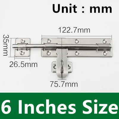 

6 Inches Stainless Steel Door anti-theft fastener bolts satin finish Hasp Latch Lock Door Chain