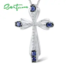 SANTUZZA Серебряный кулон для женщин из натуральной 925 пробы серебряный элегантный синий крест подходит для ожерелья изысканные модные украшения