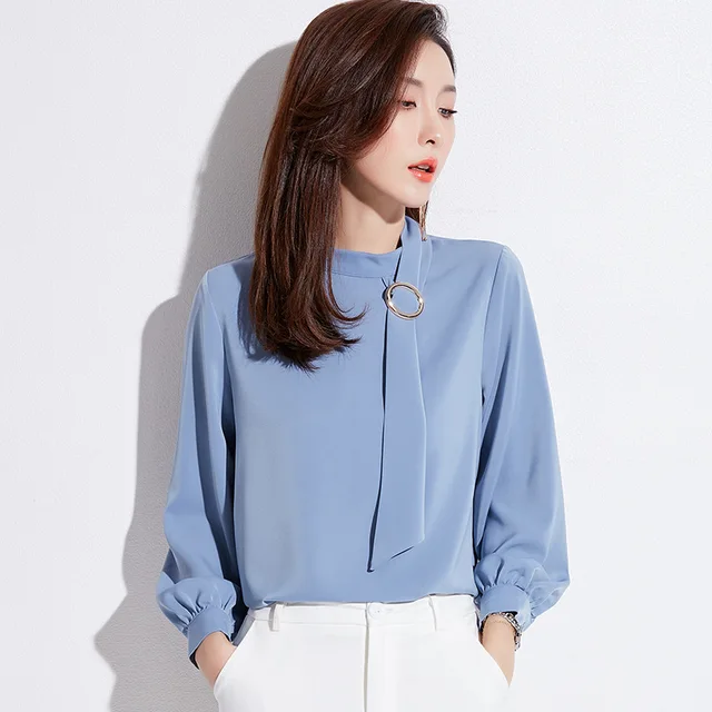 Spring New Arrival Fashion Women Blue Shirt Long Sleeve Girl Ruffle