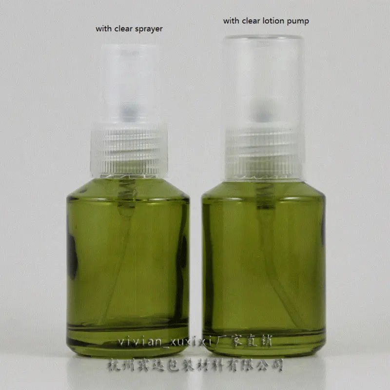 30ml olive green Glass lotion bottle with clear plastic lotion pump