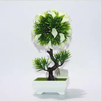 

Pretty Cheap 6 Styles Platic Artificial flower plant potted bonsai flower plant pine trees for wedding christmas home decoration