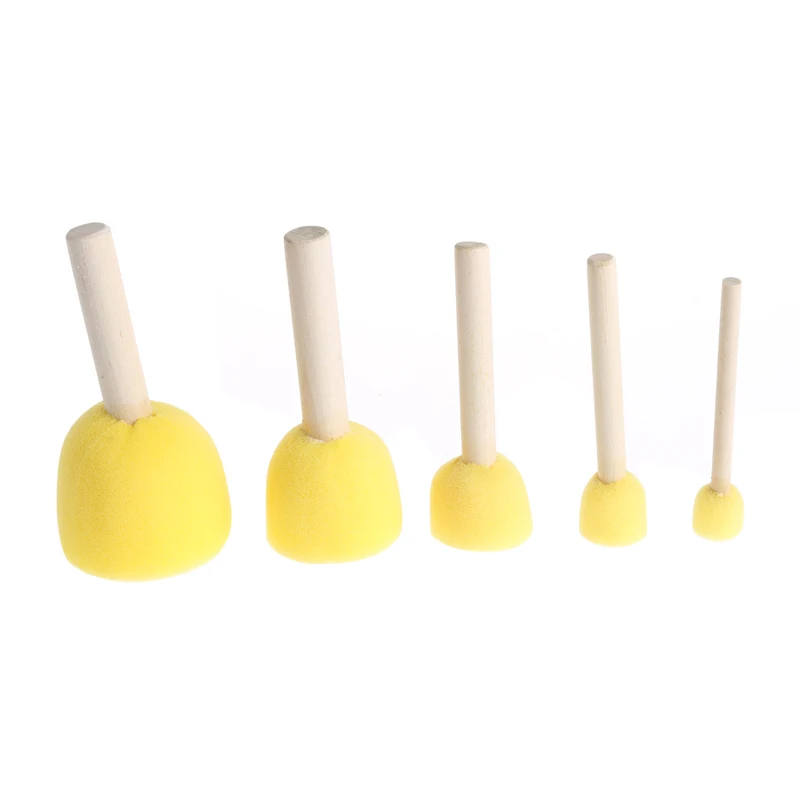

5Pcs Round Sponge Brush with Wood Handle Art Graffiti Painting Tool Toy Children