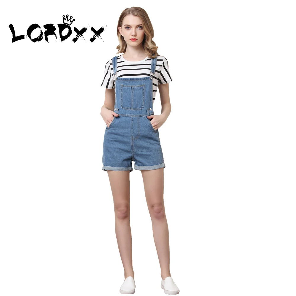 Женский джинсовый комбинезон LORDXX голубой короткий с шортами на лето