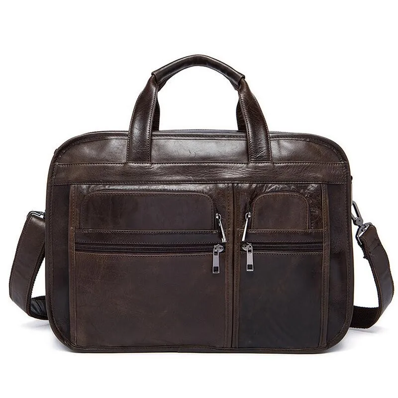 

Genuine Leather Men Bag male Casual Tote Shoulder Crossbody Bags messenger mens business leather bag 14"Laptop Briefcases