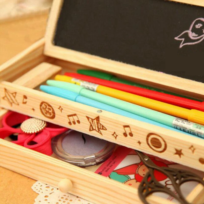 Двухслойная доска карандаш коробка креативная коробка для хранения многофункциональная ручка коробка деревянный школьный пенал
