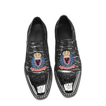 

European style genuine bordered Embroidery suit dress men shoes iron square toe banquet fashion shoes