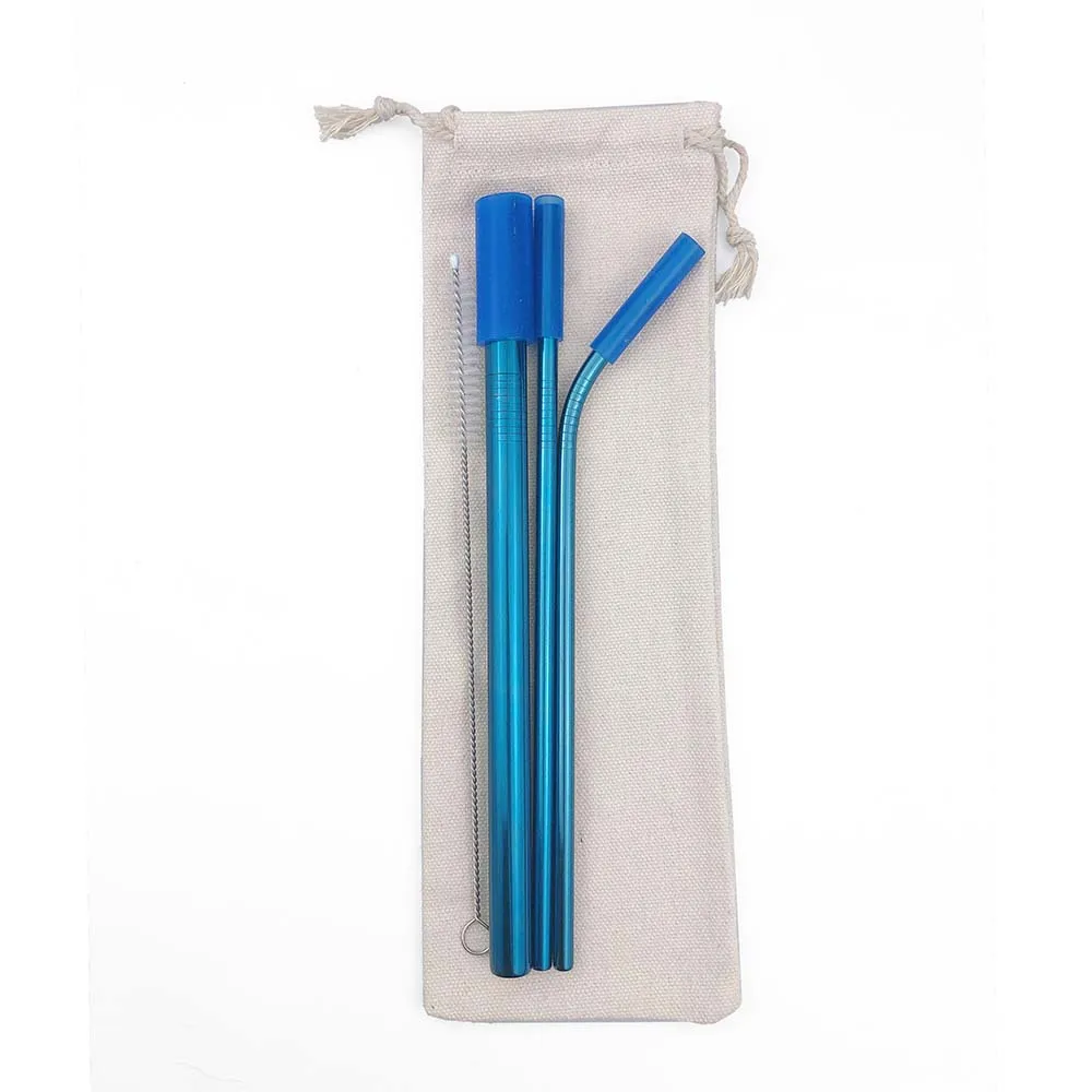 304 нержавеющая сталь соломинка многоразовая Питьевая металлическая изогнутая соломинка с чистящей щеткой для кружки 20/30 экологически чистые аксессуары для бара - Цвет: Blue