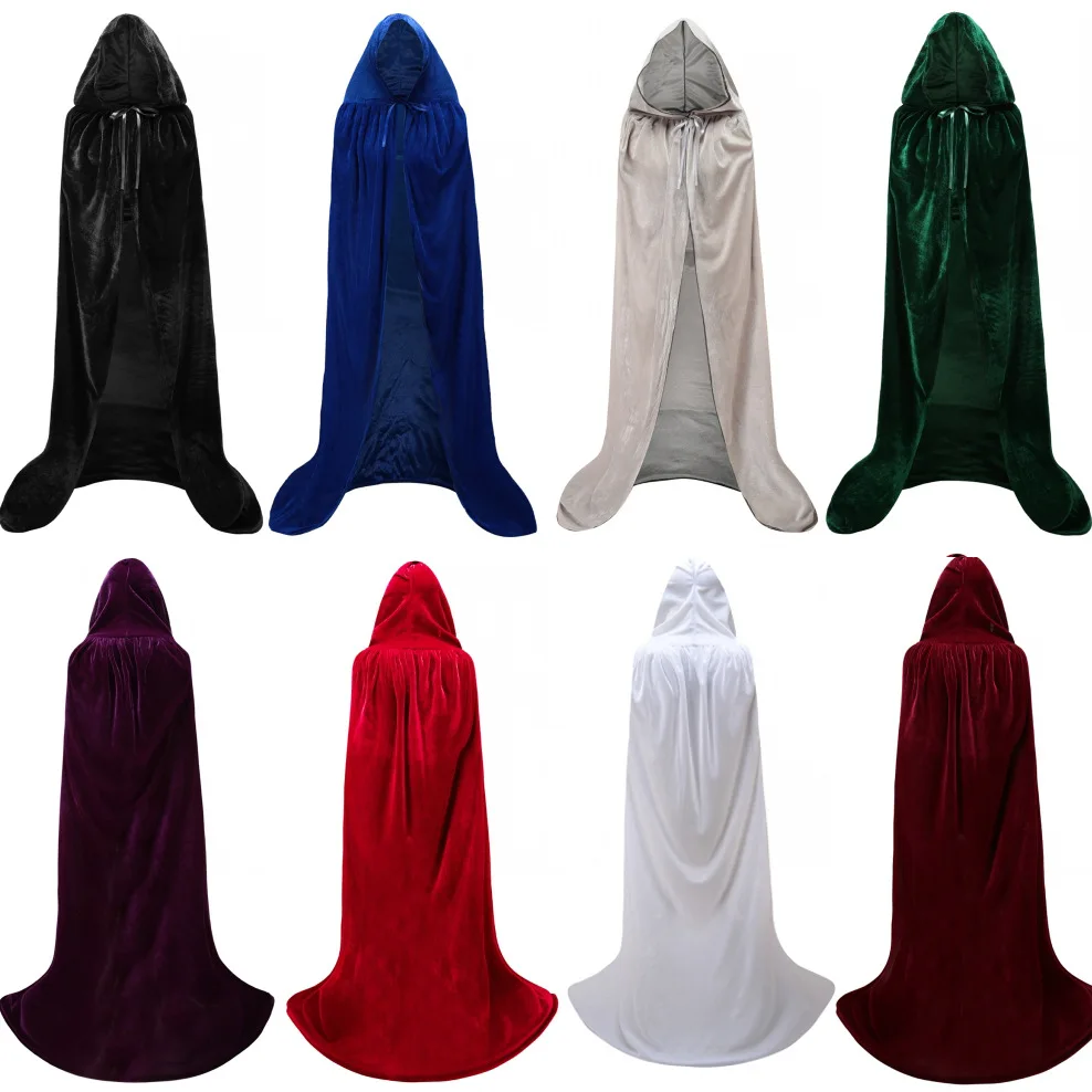 

S-2xl Mantle Hooded Cloak Coat Wicca Robe Medieval Cape Shawl vampire Halloween Cosplay Party Witch Wizard Costumes 8 colors