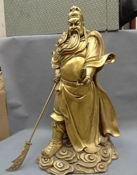 

USPS to USA S1854 26" China Brass Dragon Warrior General Stand GuanGong GuanYu Up Hand God Statue