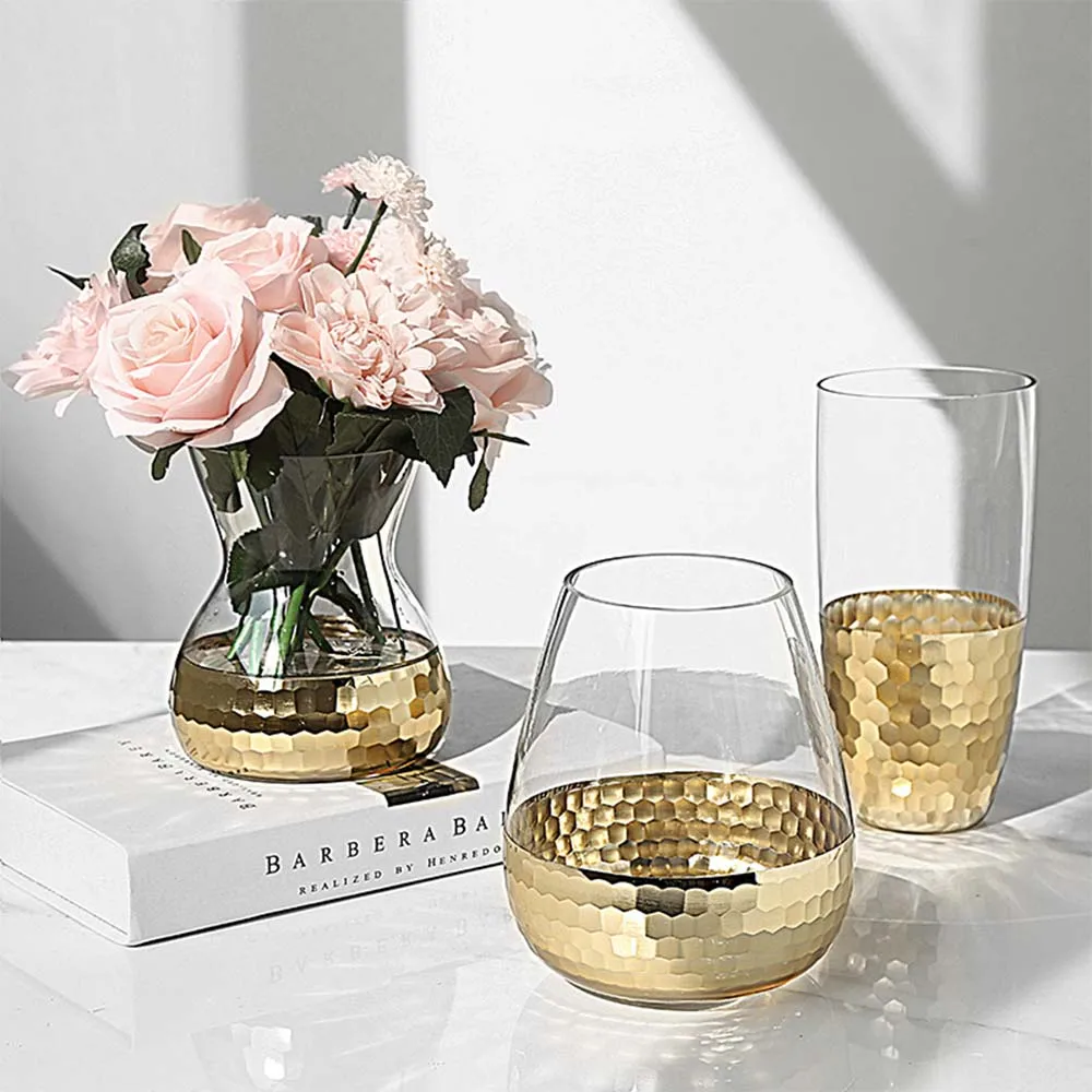 Nordic Luxury Golden Glass Vase Vogue Modern Electronic Rose Gold