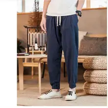 Весна Горячая Распродажа льняные Мужские штаны белье с эластичным поясом хлопковые брюки китайские однотонные свободные брюки плюс размер 4XL, 5XL