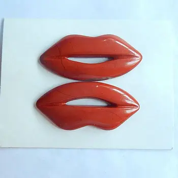 

2 PCS Of Carved Red River Jasper Lip Cabochons,40x19x5mm,10.00g