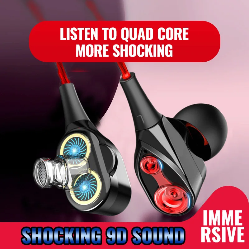 3.5 Double Unit Drive In-Ear Earphone Bass Subwoofer Wired Earphone With Mic Sport Headset For Iphone 6s Plus MP4 3.5mm Devices