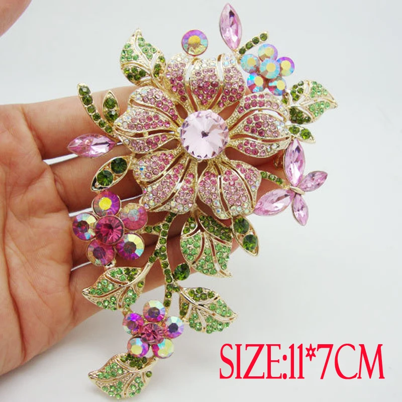 Nuevas DAMAS Negro Vintage Flor Cristal Gema Broche