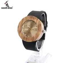 BOBO BIRD B30 Femmes Vintage En Bois Or Montres avec Noir En Cuir Véritable Bretelles Calendrier Dames Montre-Bracelet