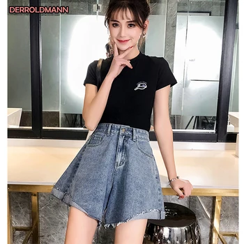 

Ladies Jeans Sexy Shorts Pants High Waist Denim Wide Leg Pants Loose Jeans Large Size Wash Korean Denim Lightweight Cotton Denim