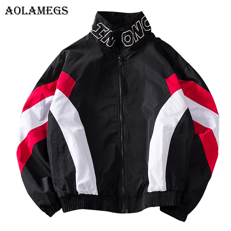 

Aolamegs Jackets Men Patchwork Jacket Tracksuit High Street Coats Hip Hop Fashion Male Streetwear Couple Windbreaker Jackets
