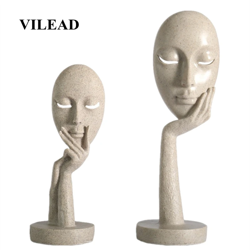 

VILEAD 11.2" 14.6" Resin Face Mask Statuettes Nordic Abstract Art Ornaments Creative Home Decorations Office Porch Sculpture