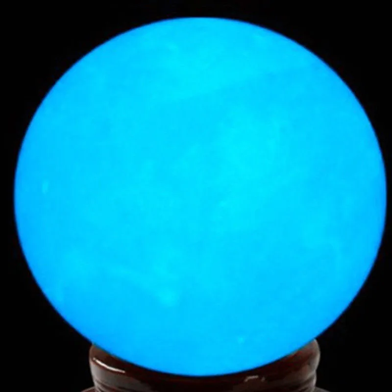 New 35MM Blue Glow In The Dark Luminous Quartz Crystal Sphere Ball With Base