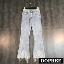 Летние новые брюки с кисточками, стразы, цепочка для мытья воды, белые микро брюки, джинсы, брюки для студентов