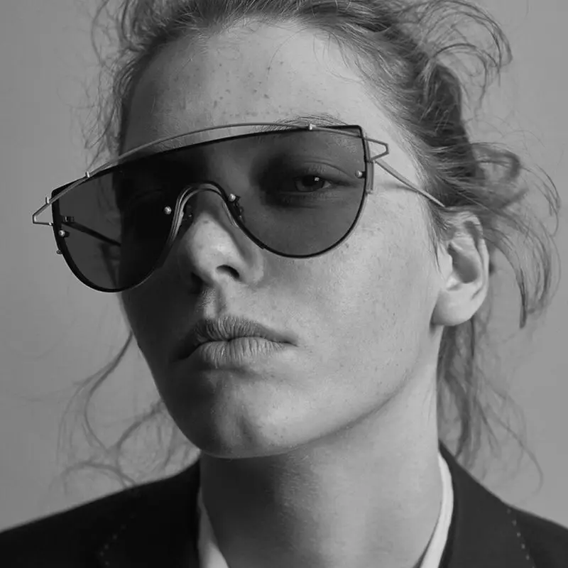 

Fashion Rimless Sunglasses Women Integrated Twin-Beams Sunglass Brand Designer Flat Panel Lens Alloy Frame Eyewear For Female