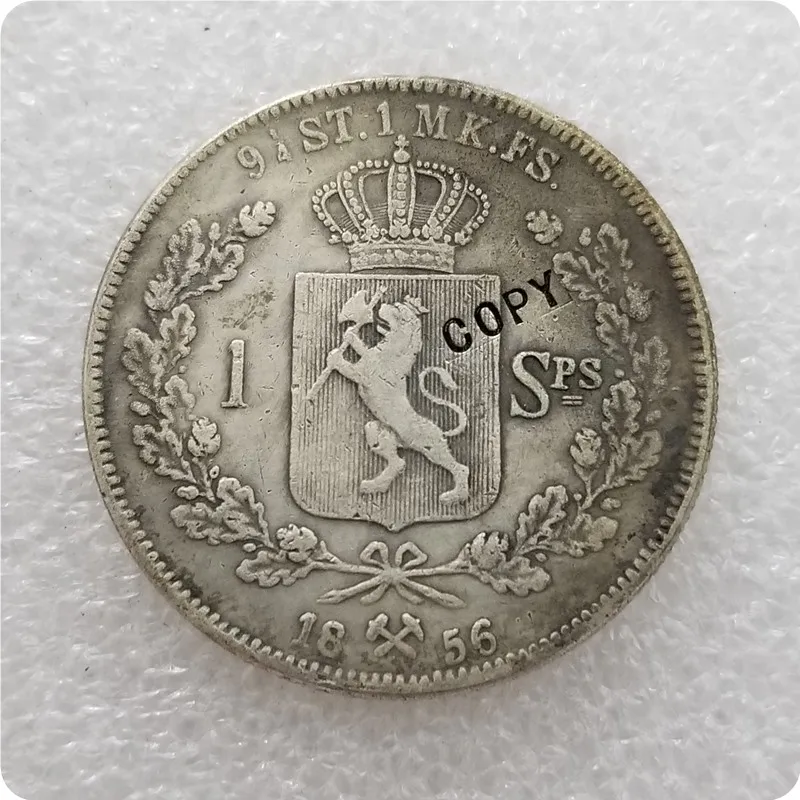 1846-1857 Норвегия 1 специальный дальер-Оскар копии монет - Цвет: 1856