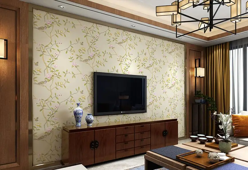 Papel de Parede Sala de Estar Beibehang Vintage American Pastoral Tecido Não Tecido Floral Quarto Sofá Compacto 38 Pap. parede