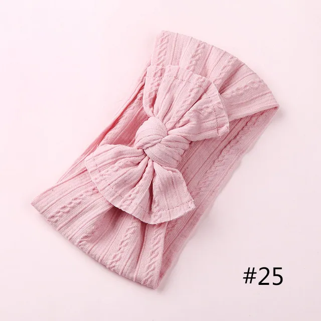 1PCS New Braid Nylon Bow Headbands,Cable Knit Solid Wide Nylon Headbands Turban, Baby Girls Head Wrap Hair Accessories 27 colors A2NSNSFB-9568-25