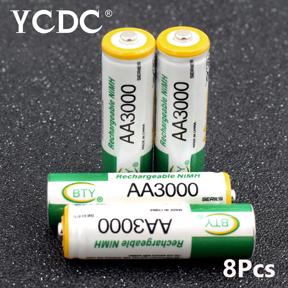 YCDC 8 шт 3000mAh 1,2 v LR6 HR6 перезаряжаемые батареи BTY HI-CAPACITY AA 2A Ni-MH батареи MN1500 долговечные AA батареи