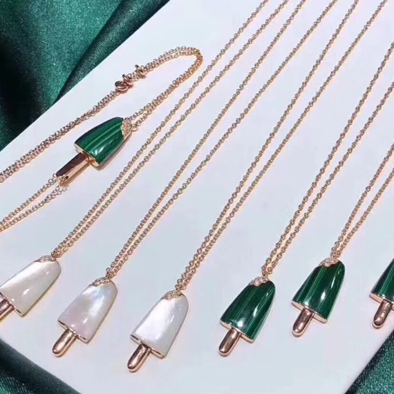 

Brand Pure 925 Sterling Silver Jewelry For Women Natural Mother Shell Pearl Ice Cream Popsicle Necklace Bracelet Set Cute Lollip