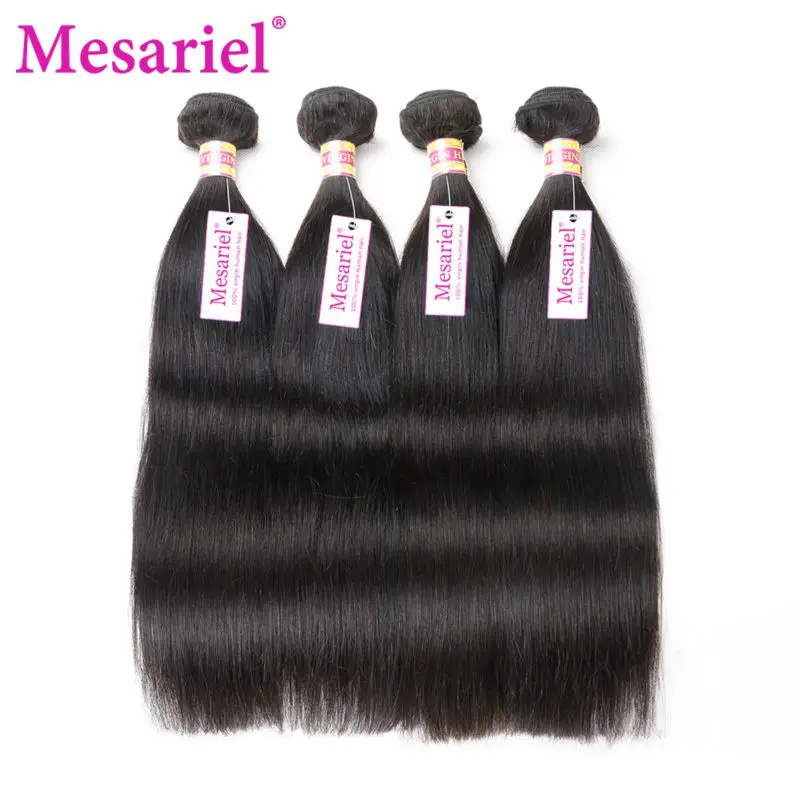 

Mesariel Hair Products Brazilian Virgin Hair Straight 4 Bundles Human Hair Weave 9A Unprocessed Virgin Brazilian Straight Hair