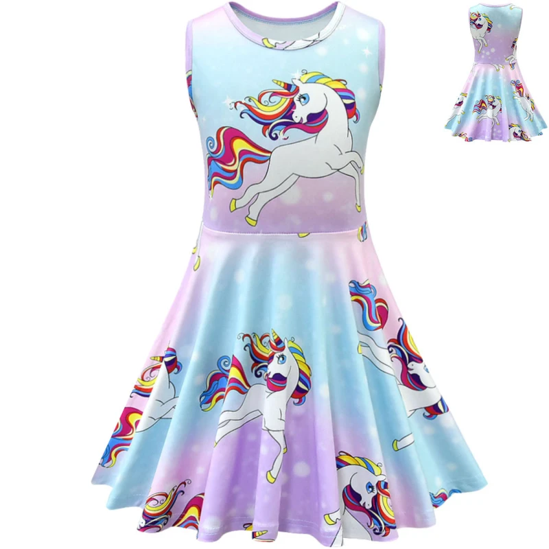 

New Unicorn Dress for Girls 2019 Summer Baby Girl Princess Dresses Children Costume Cartoon Horse Printed Kids Clothes Sundress