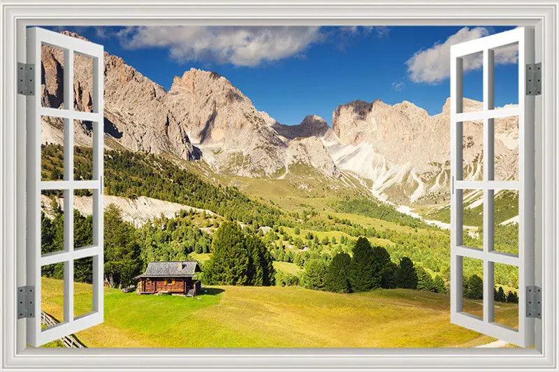 

Fake Window Wall Decals Sunrise Mountain Wall Sticker 3D Window View Landscape Pictures Wall Mural Bedroom Decor 20x30" 24x36"